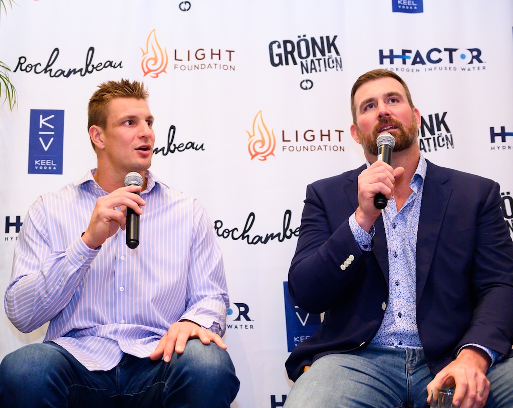 Matt Light and Rob Gronkowski at a speaking engagement